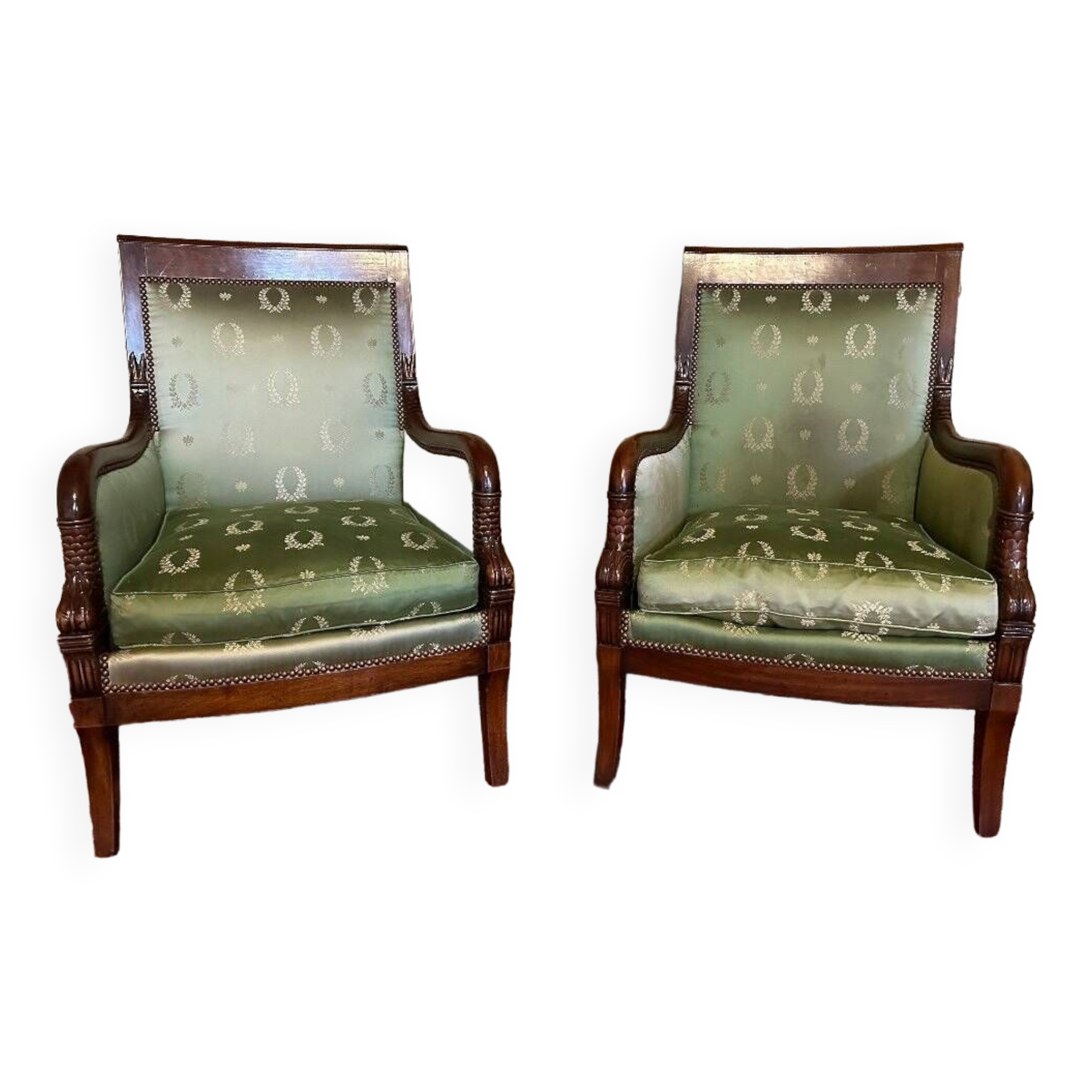 Pair of empire style mahogany shepherdesses.