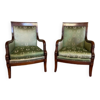Pair of empire style bergeres in mahogany.