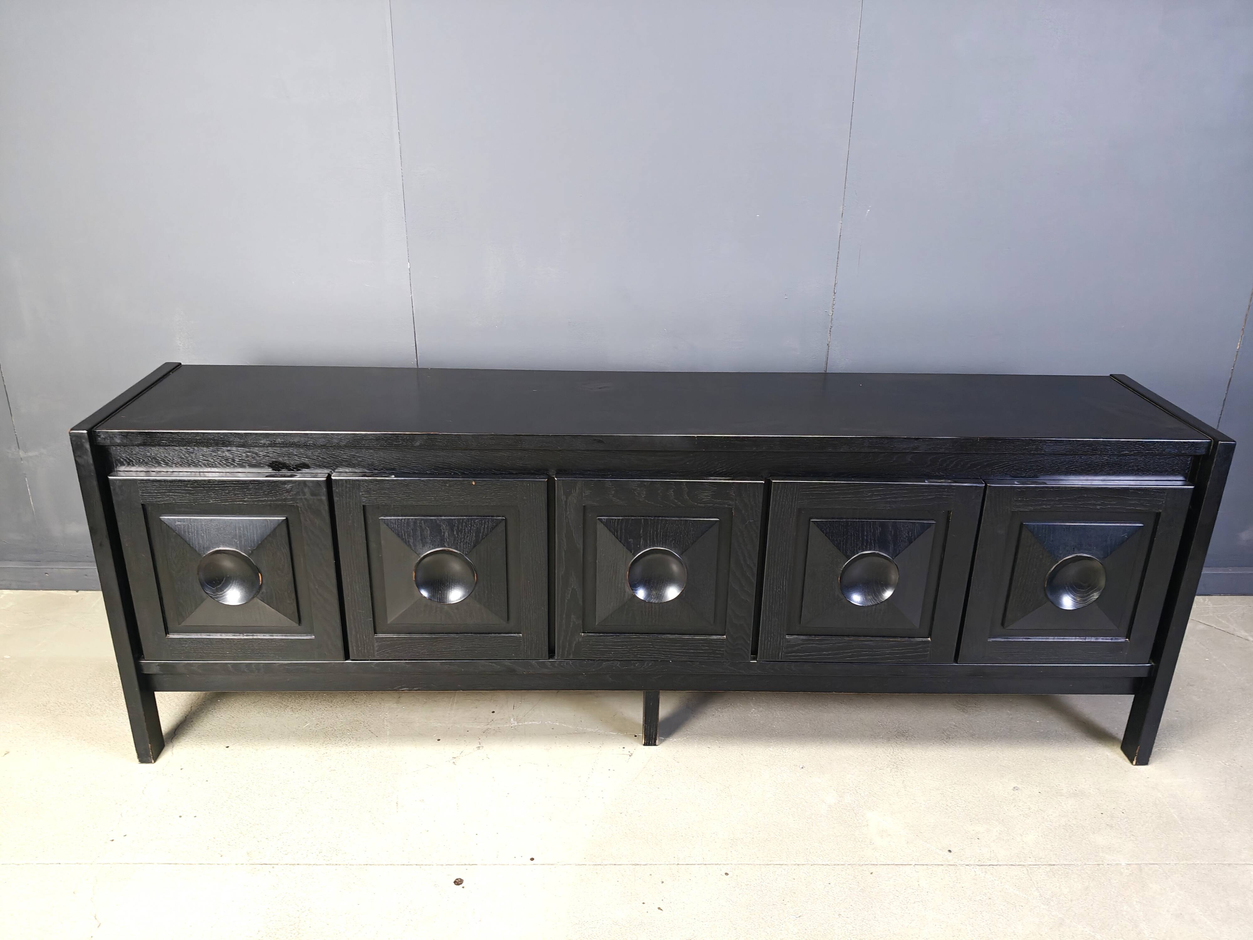 Ebonized wooden brutalist credenza, 1970s