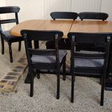 Table set and 6 solid pine chairs repainted and patinated black