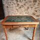 French vintage dining/desk table – oak and walnut – marble top – 1960s writing table with drawer