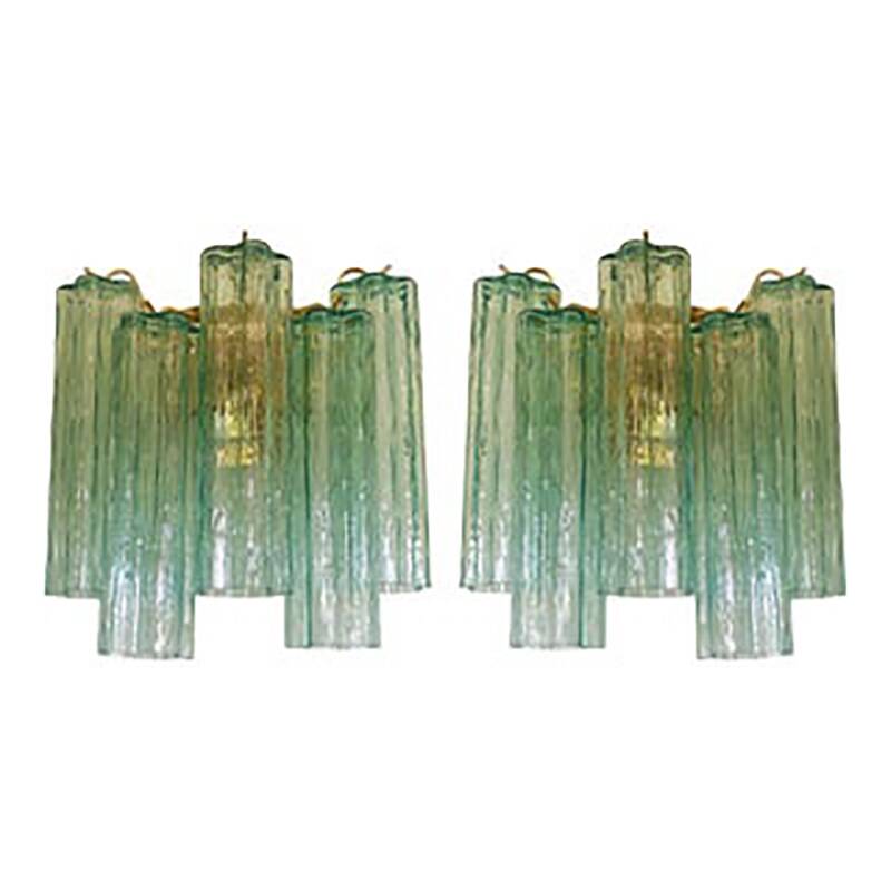 Italian Wall Light Green “Tronchi” Murano Glass Wall Sconce