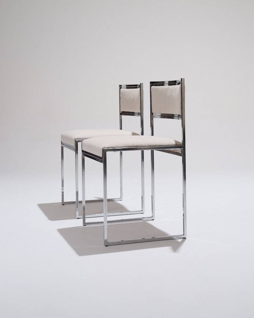 Pair of metal and textured fabric chairs, 1970s