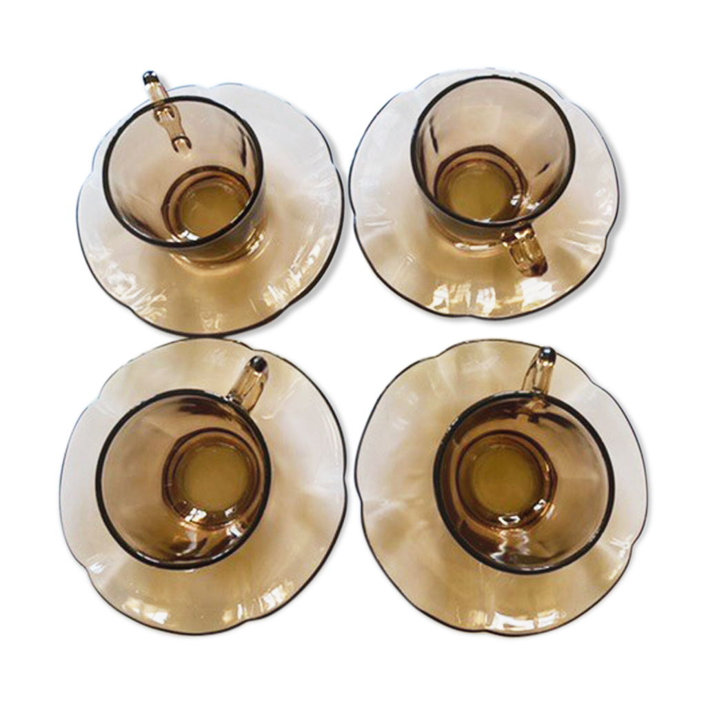 Lot De 3 Tasses à Café Vintage Duralex Fumées - Basse Taille - Décoration Rétro