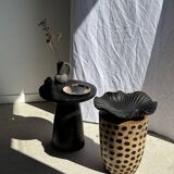 Stool, side table, cylindrical solid mango wood end table.