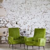 Pair of green velvet armchairs, 1950