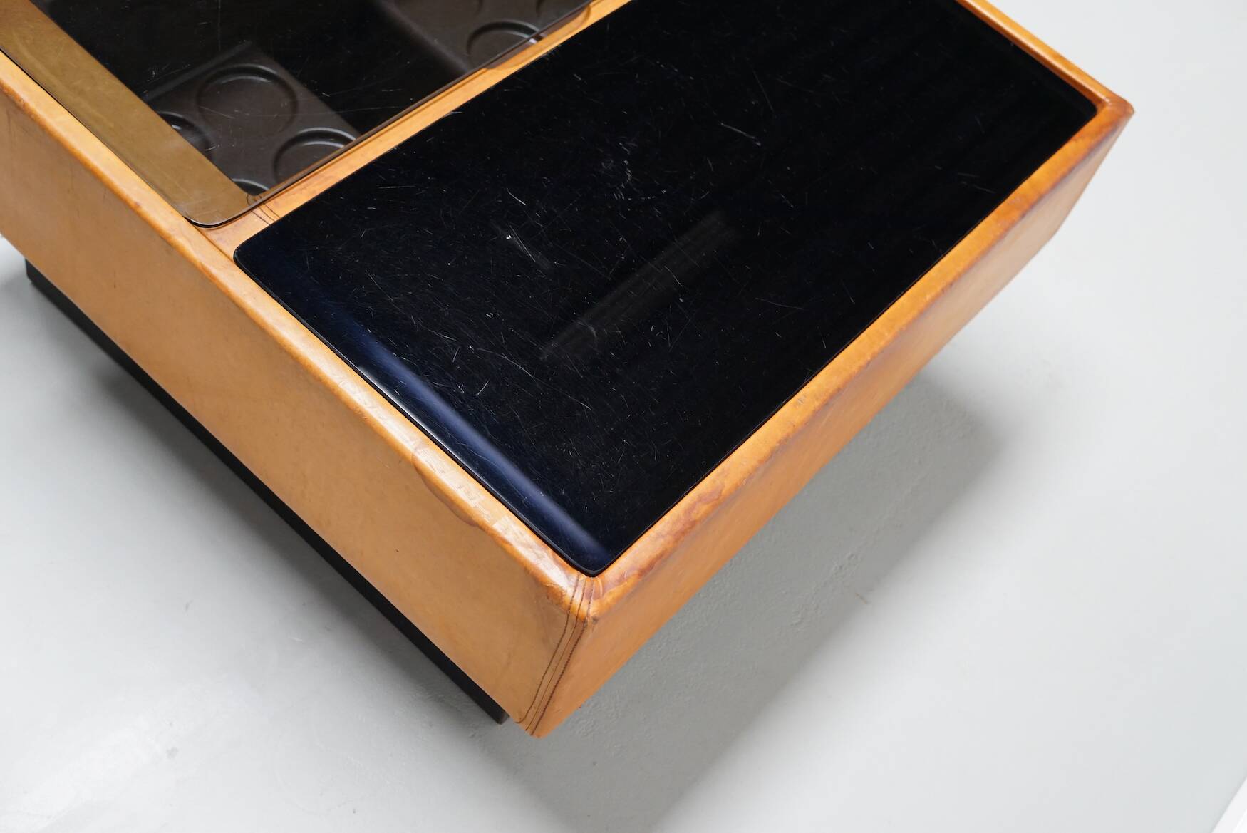 Vintage Cognac Leather Coffee Table / Bar by De Sede, 1960/70s