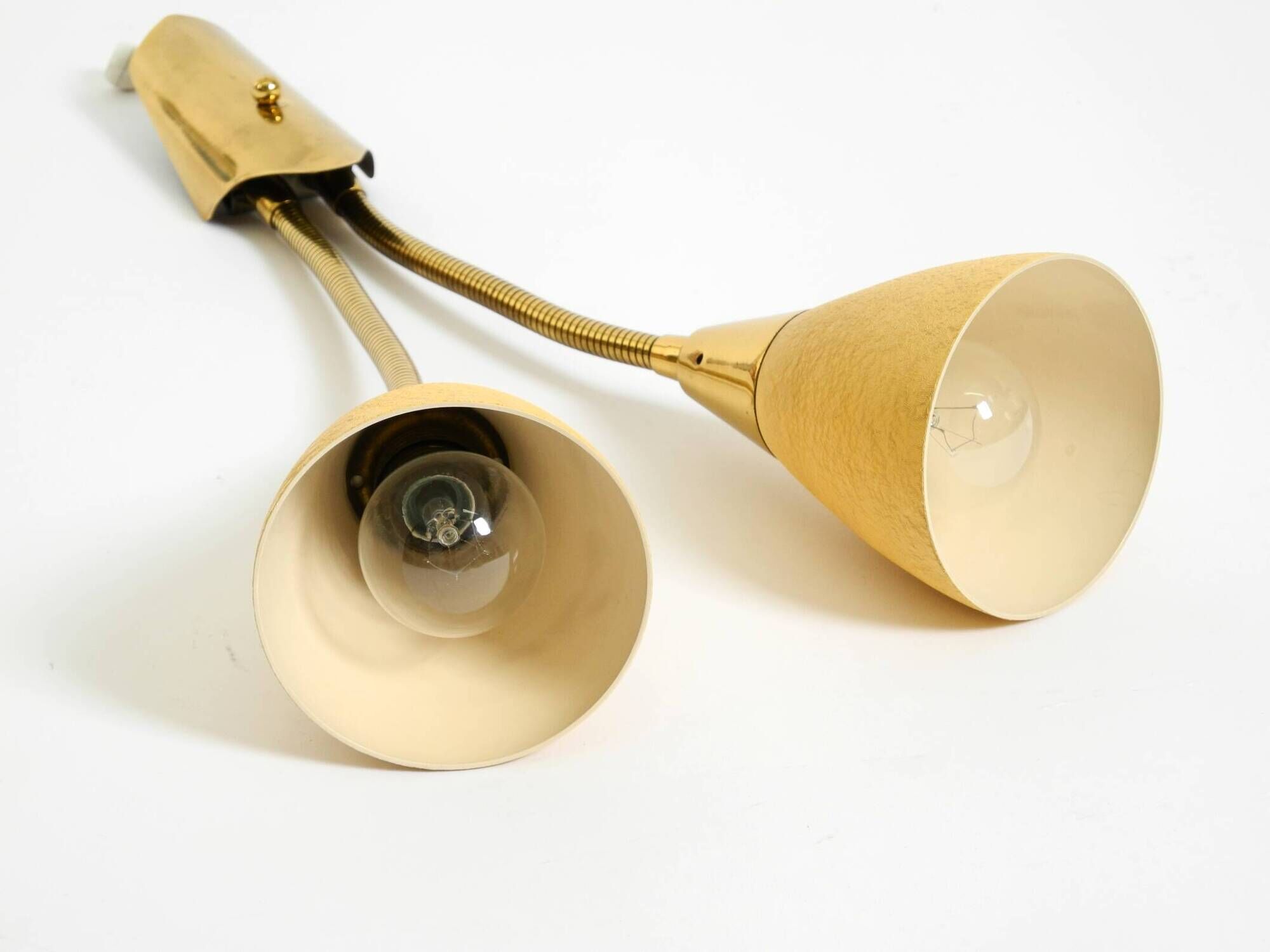 Mid Century unused brass wall lamp with double shade by Cosack Leuchten