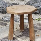 Raw wood tripod stool with octagonal seat