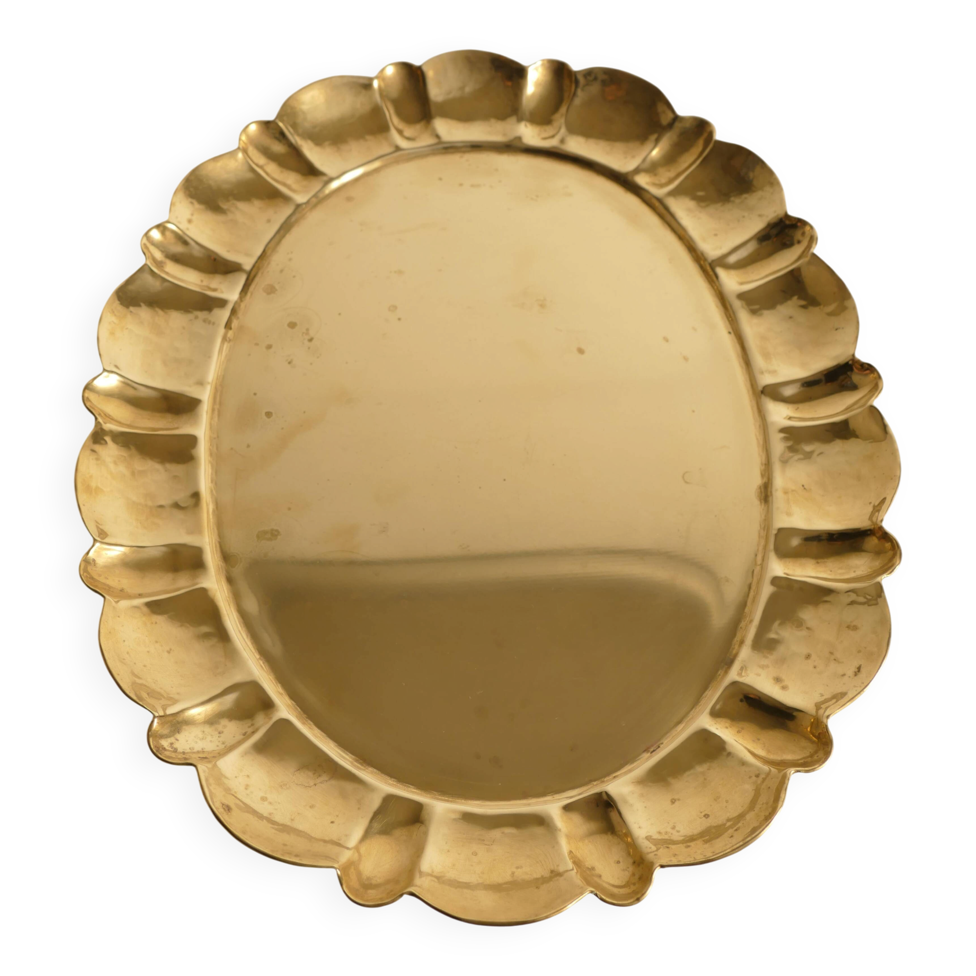 Hollywood Regency Large Oval Brass Tray by Firma Lars Holmström, Sweden 1940's