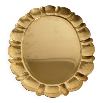 Hollywood Regency Large Oval Brass Tray by Firma Lars Holmström, Sweden 1940's