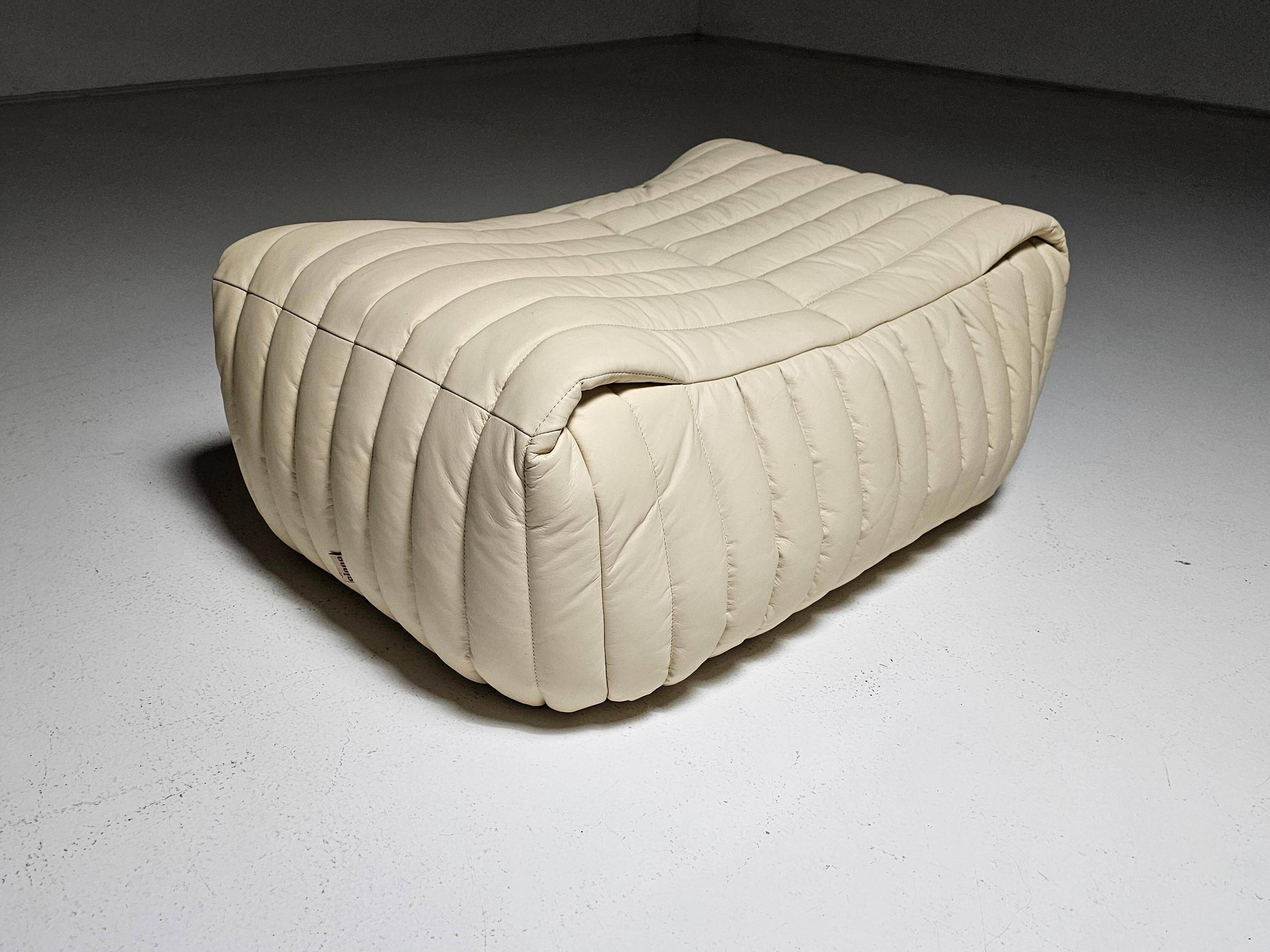 Cream leather ottoman/pouf by Annie Hieronimus for Cinna, 1970.