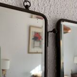 Vintage 1930s barber triptych mirror crystal faux leather gold - 25 x 59 cm