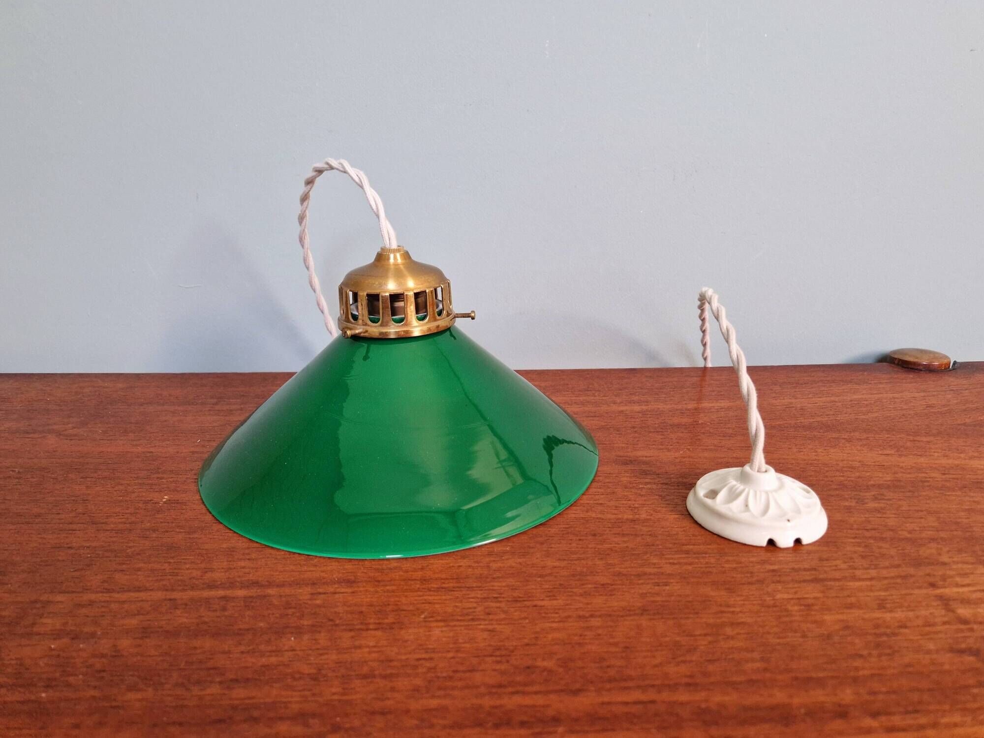 Art Deco pendant light in conical green opaline, 1920s-30s
