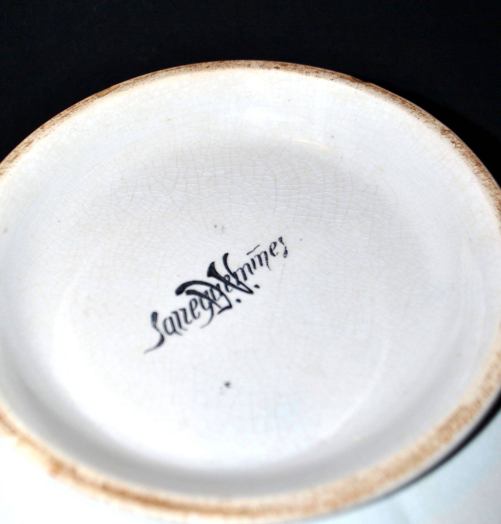 Antique hand-painted earthenware tureen from Vieux Strasbourg Sarreguemines