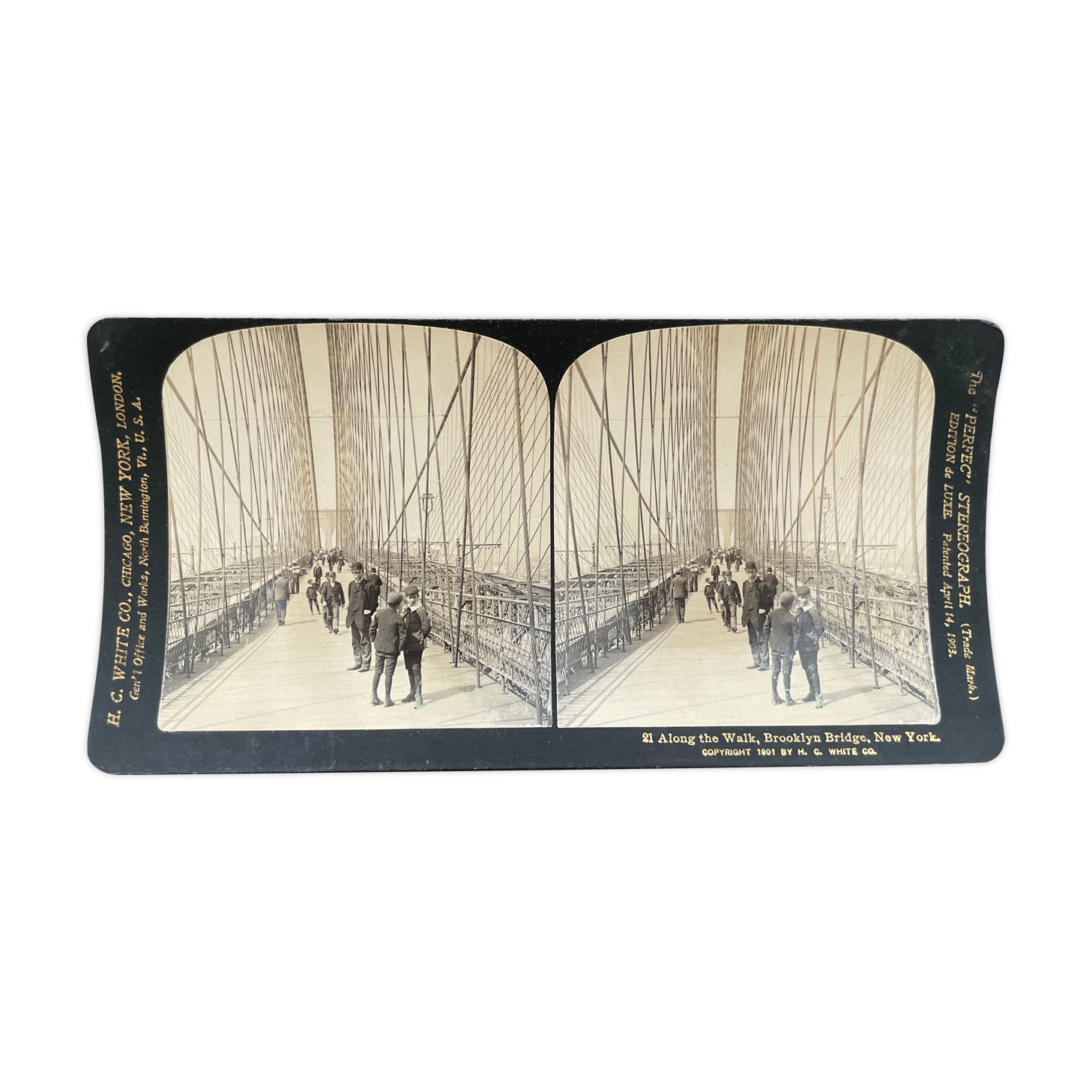 Old photography stereo, stereograph, luxury albumine 1903 Brooklyn Bridge, New York