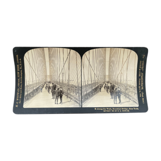 Old photography stereo, stereograph, luxury albumine 1903 Brooklyn Bridge, New York