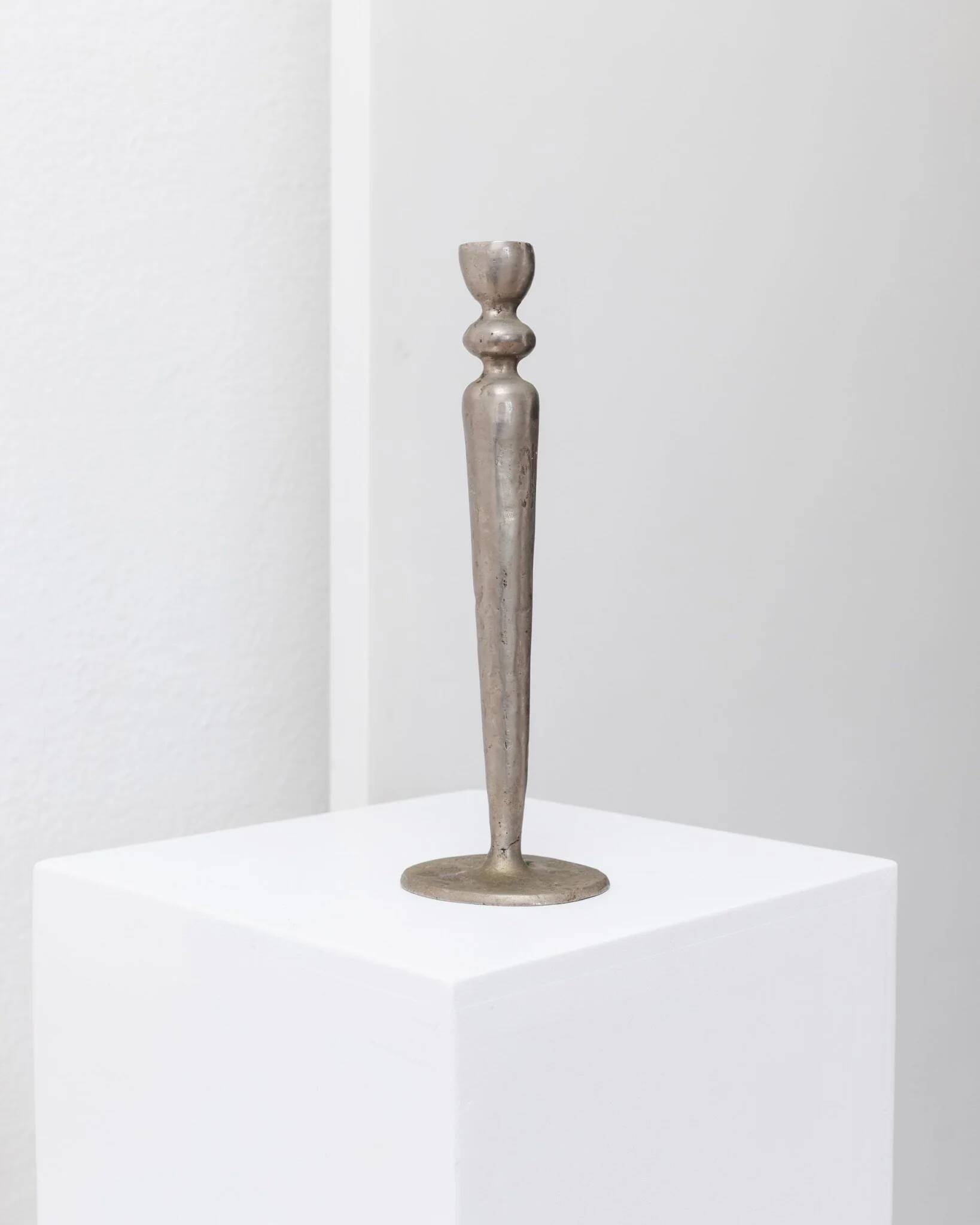 Brutalist vintage candlestick in gris patinated metal from Sweden, 1970s decorative lighting gift