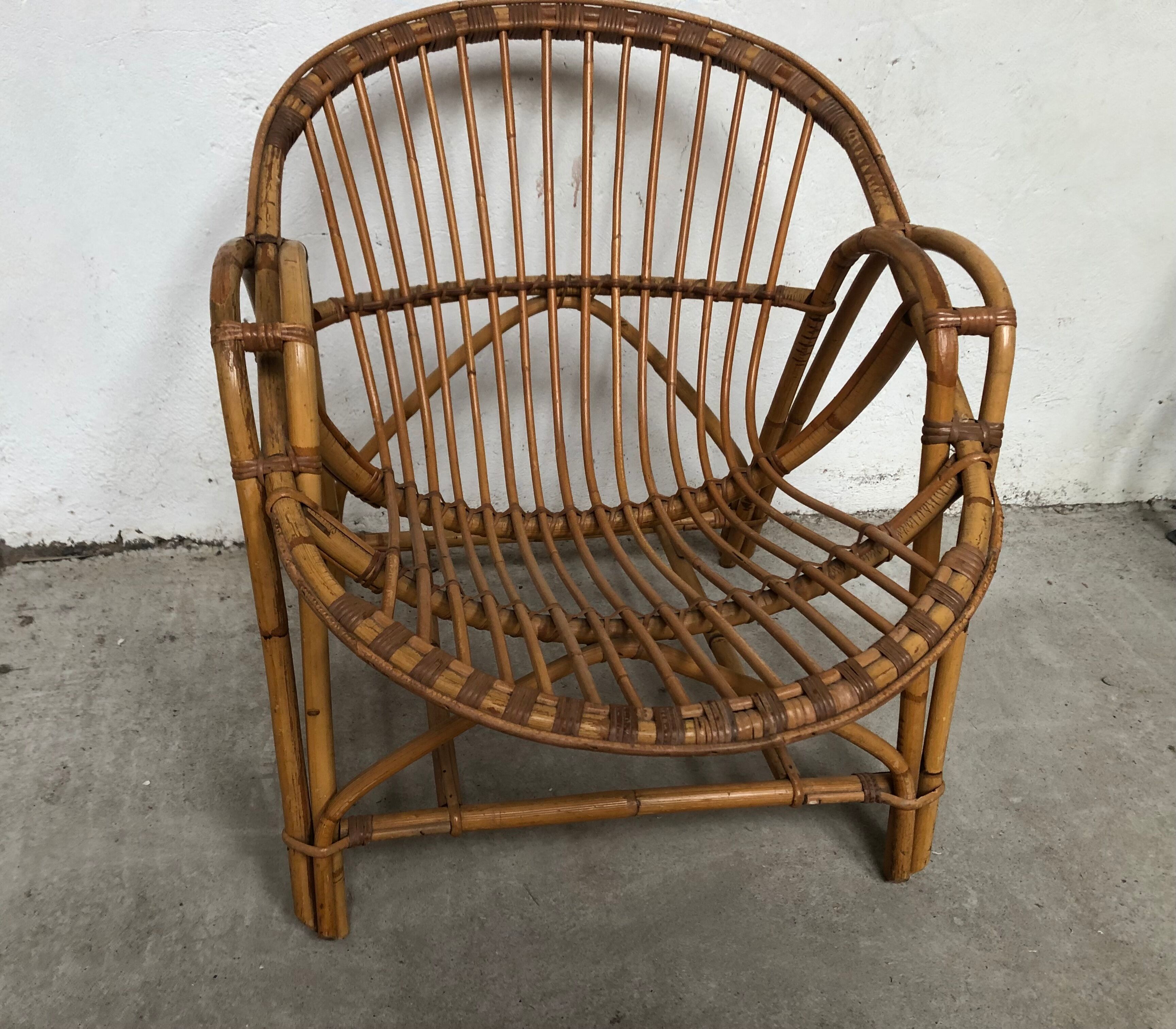 Rattan armchair bamboo wicker 70s vintage
