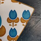 Vintage formica clock silent asymmetrical wall pendulum "Blue flowers"