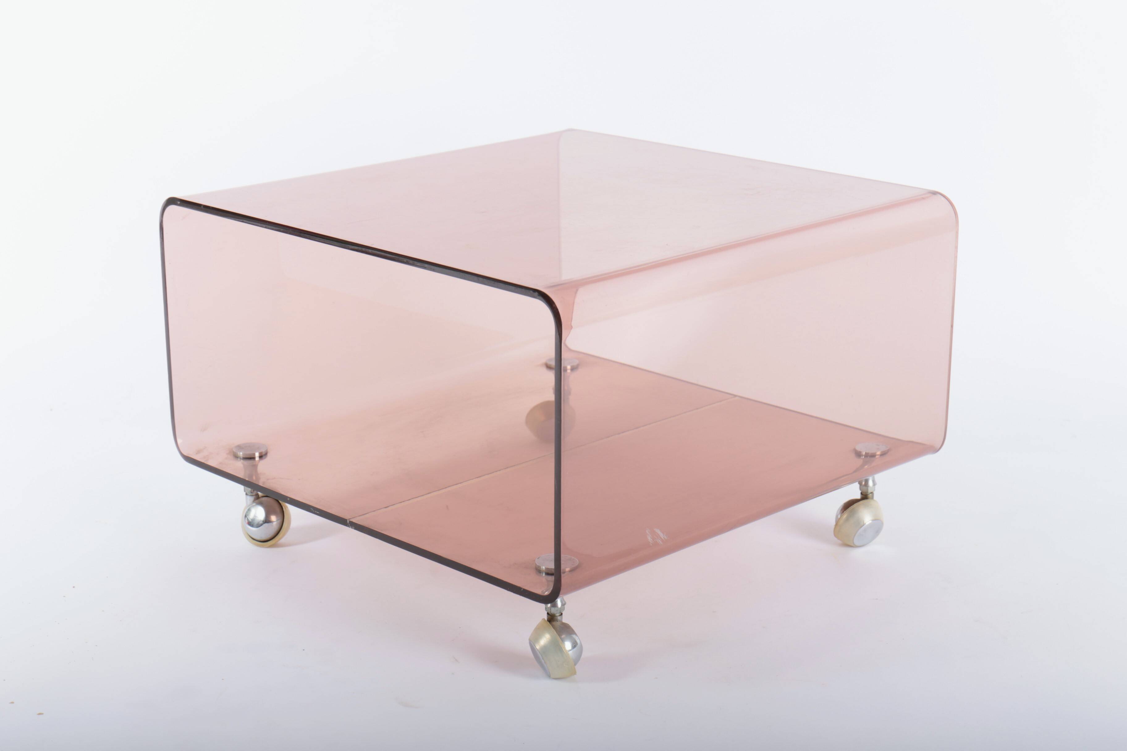 Small coffee table or end table in smoked plexiglass, 1970s