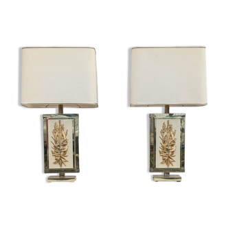 Pair of Philippe Cheverny lamps on bases, vintage 1970.