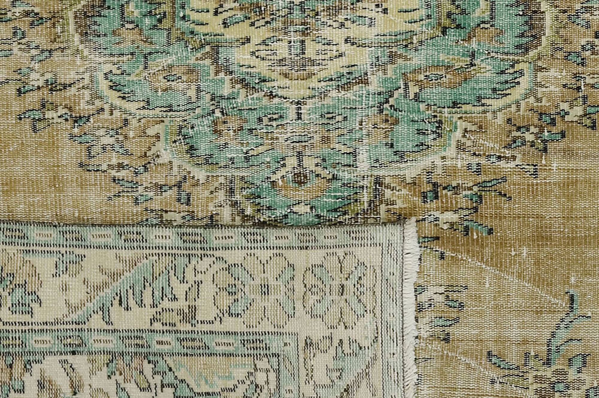 Vintage Turkish Carpet Floral Medallion Beige Green 280 x 166 cm