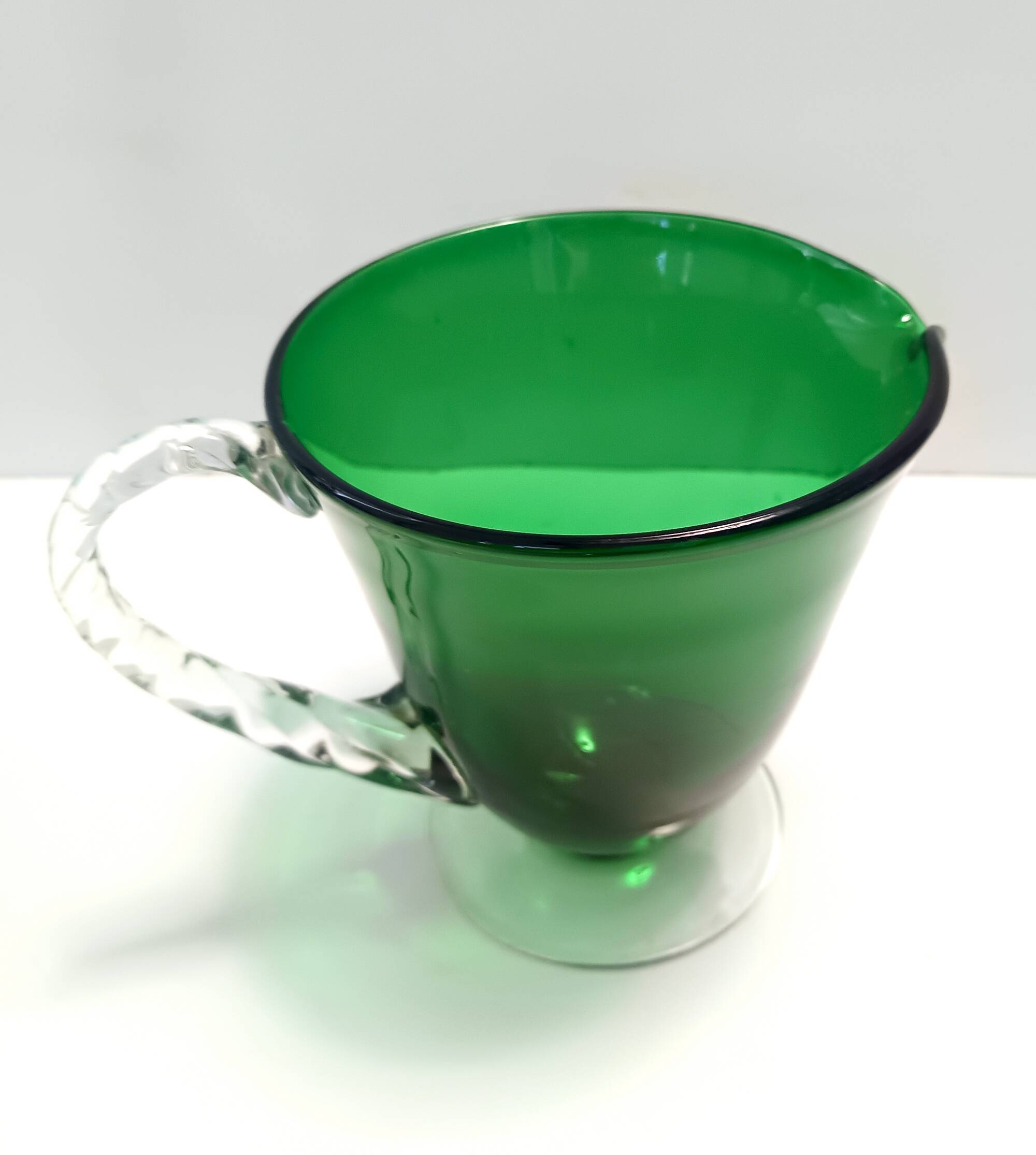 Pair of Green Hand-Blown Glass Wine and Water Pitchers, Empoli