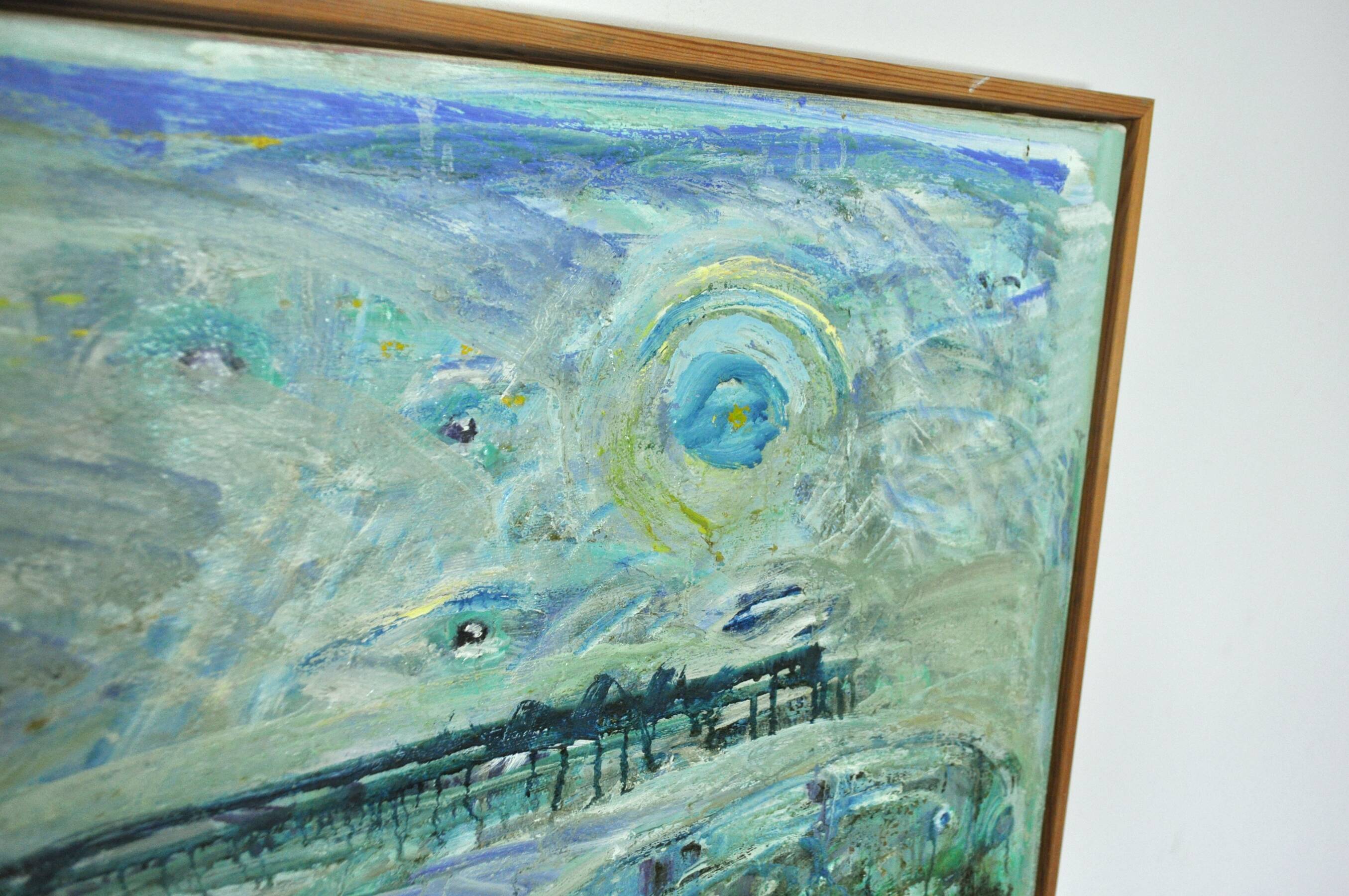 Abstract impressionism painting - Turquois Town with Animals