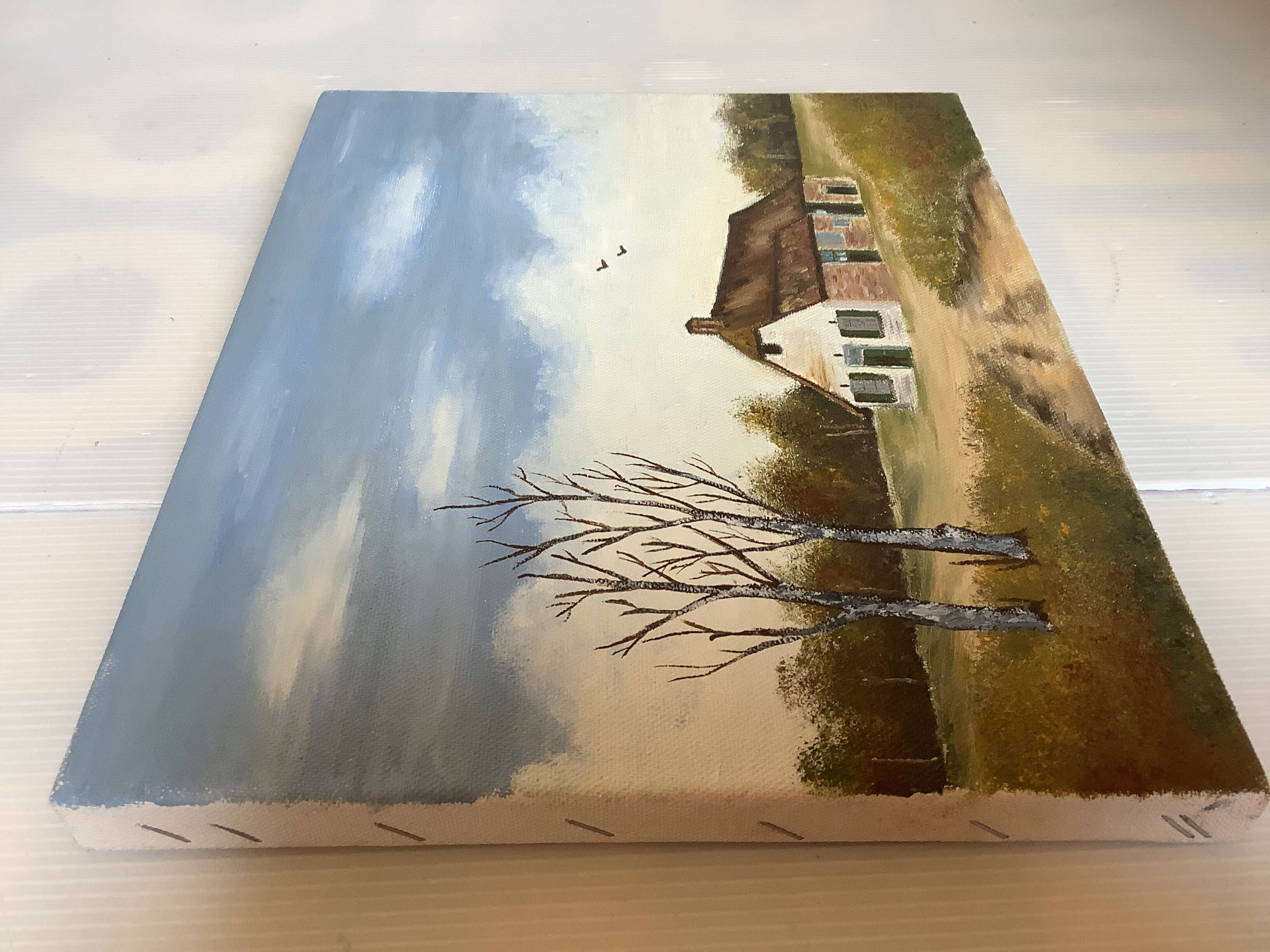 Petit tableau paysage de campagne huile sur toile