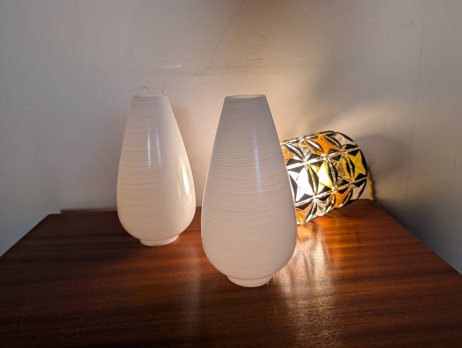 Pair of opaline glass tulip lamps, 1960s-70s