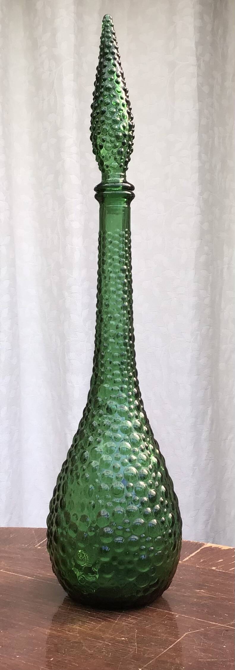 Large green Genie Empoli bubble glass bottle, Italy 1960s