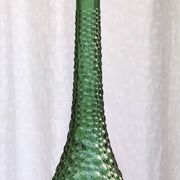 Large green Genie Empoli bubble glass bottle, Italy 1960s