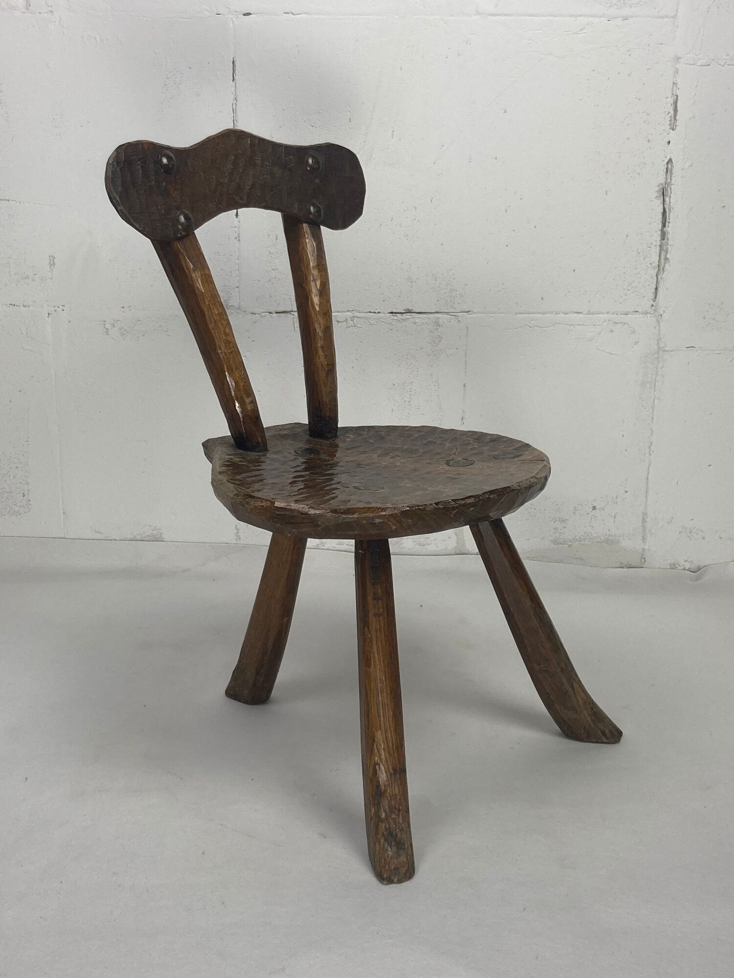 Brutalist Wabi Sabi milking chair, France ca 1950