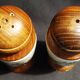 Pair of vintage ceramic and wood salt and pepper shakers