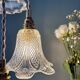 Vintage triple tulip pendant light in chiseled glass and holophane