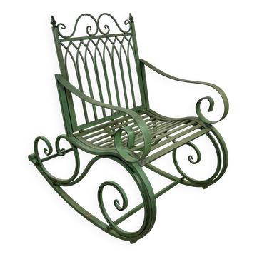 Wrought Iron Rocking Chair in Patinated Green