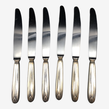 6 table knives in silver metal model coquille