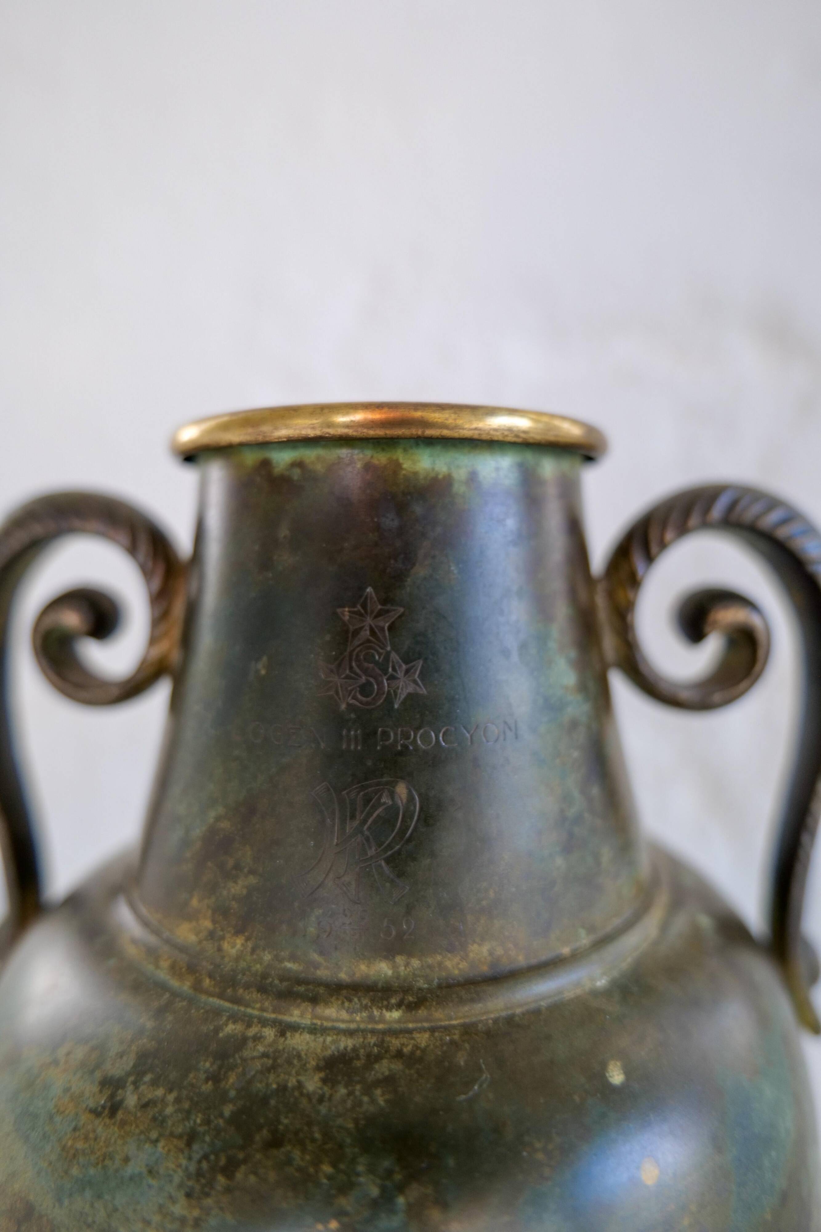 Art Deco vase in bronze and brass by SVM Handarbete, Sweden 1940s