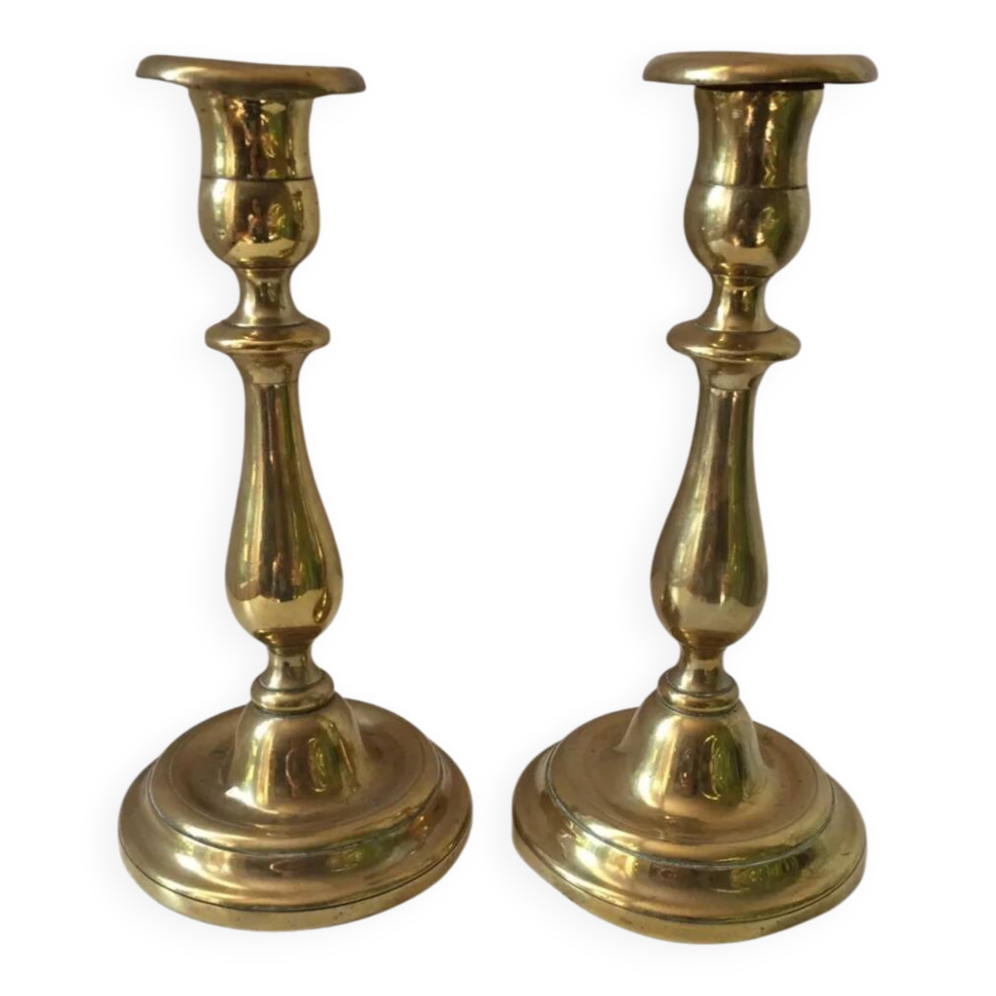 Pair of antique gilt brass candlesticks