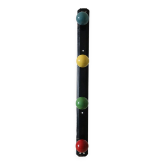 Wall coat rack, metal and colored wooden hook, 1960