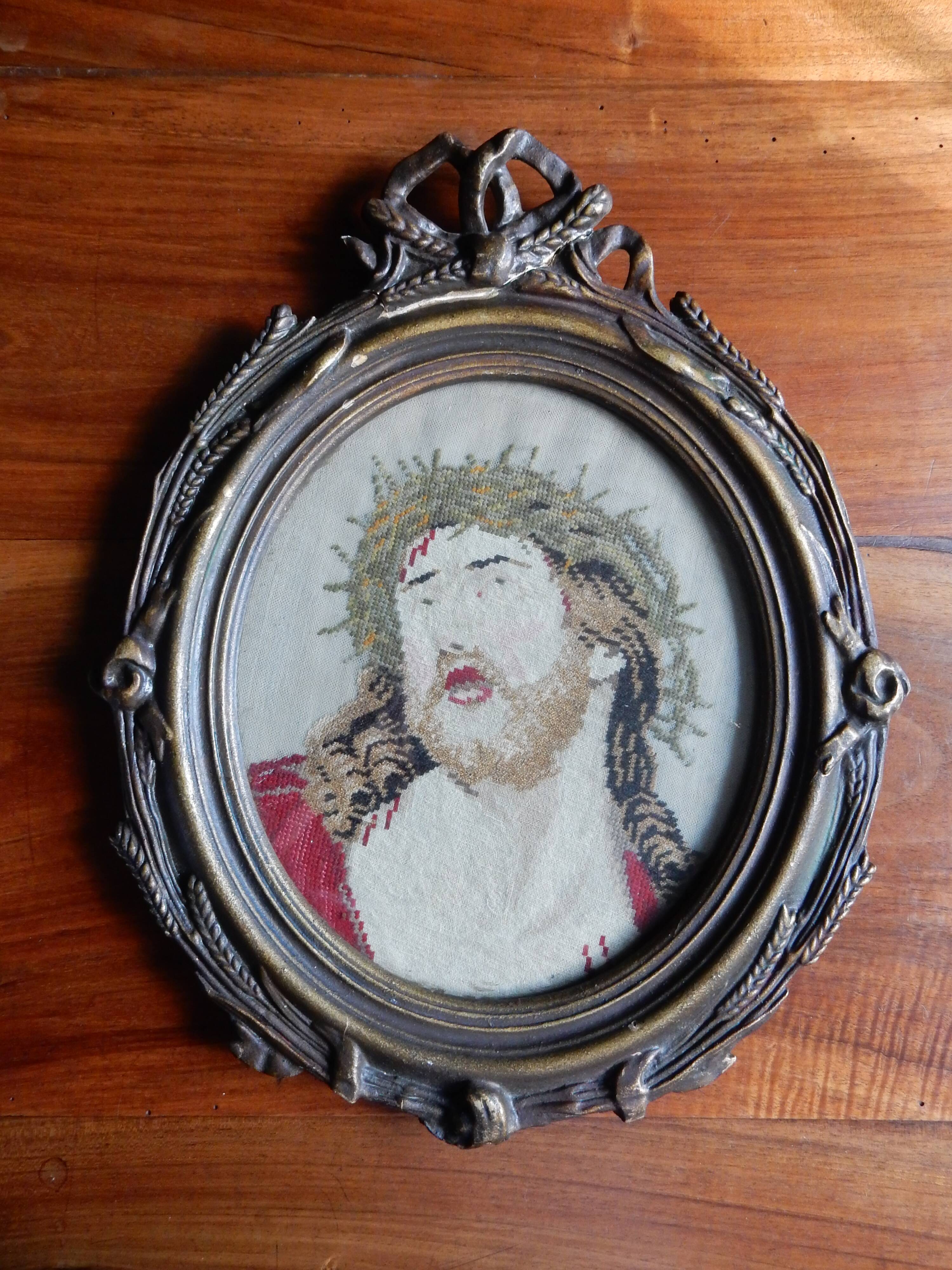 Framed tapestry portrait of Jesus Christ