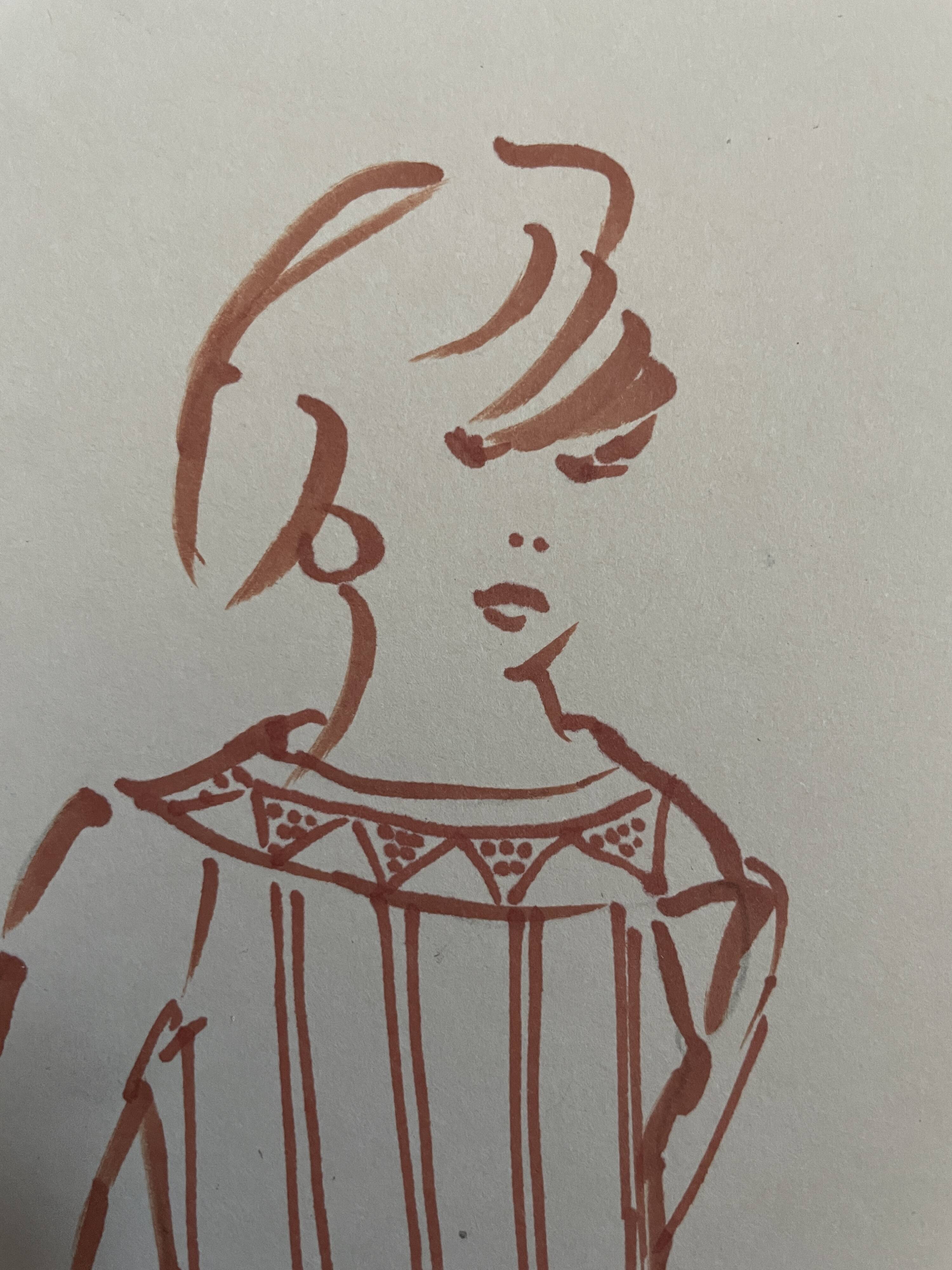 Painting signed in ink fashion engraving "study of a woman's sweater model"