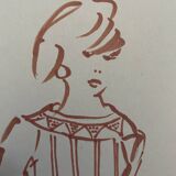 Painting signed in ink fashion engraving "study of a woman's sweater model"