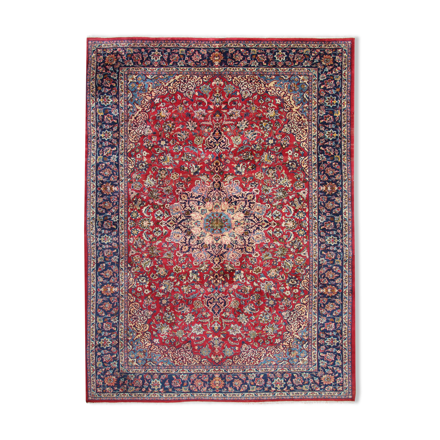 Handmade oriental red blue wool rug - 264x355cm