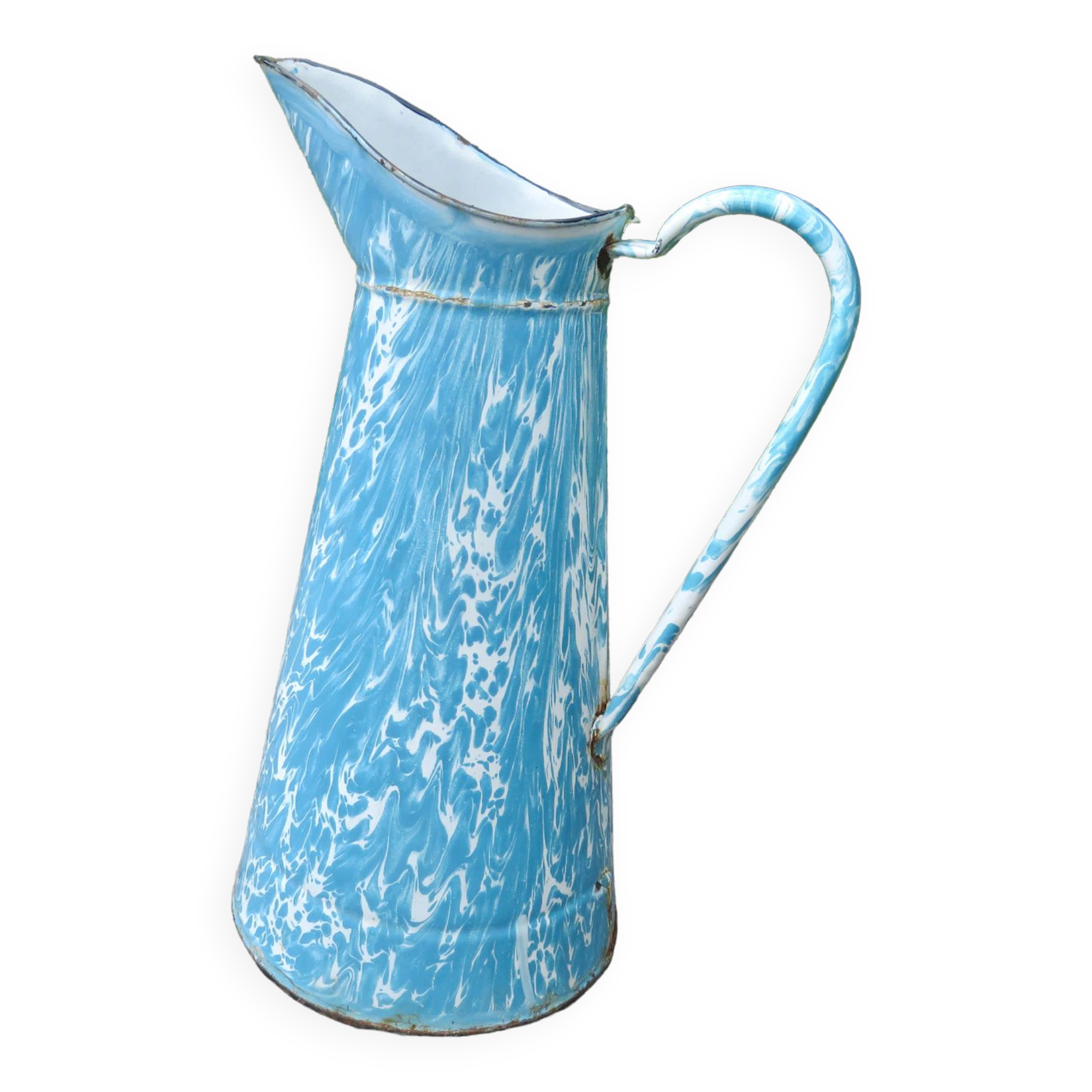Pichet émaillé bleu et blanc années 30 40