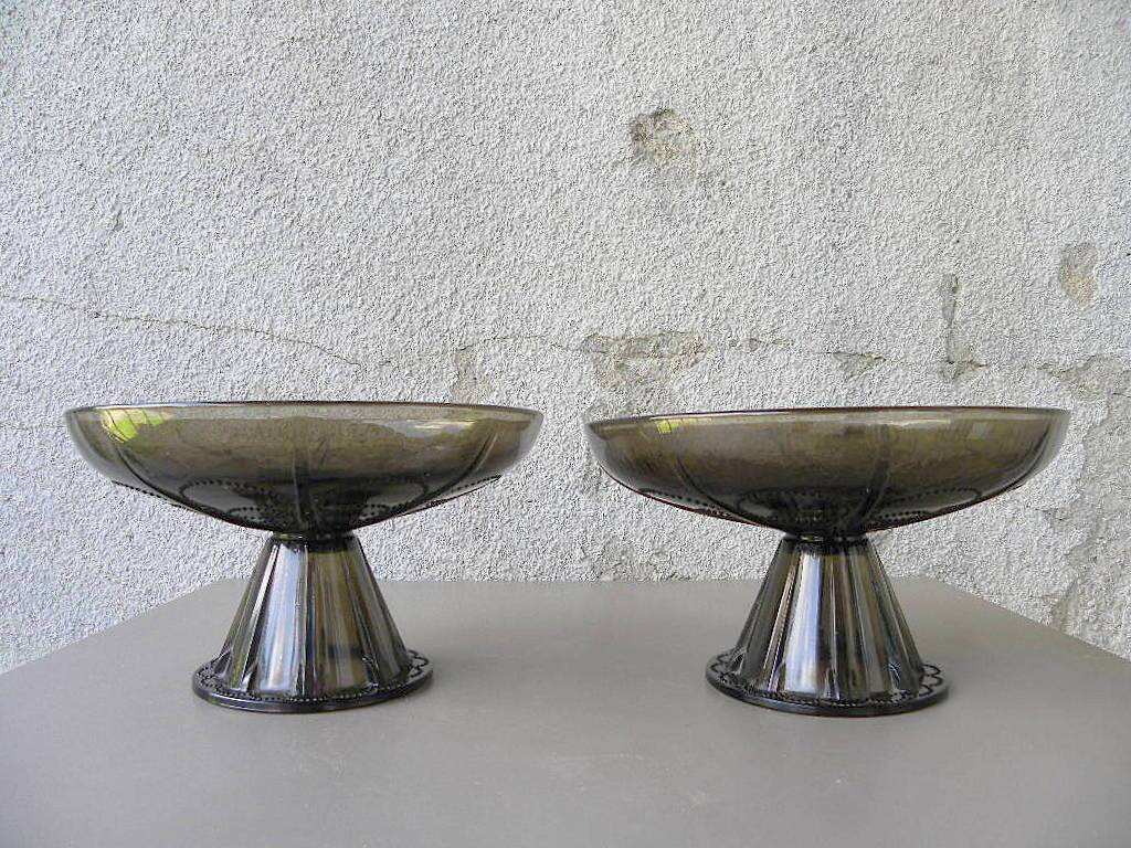 Pair of tazza glass compote cups, circa 1950 - 1970