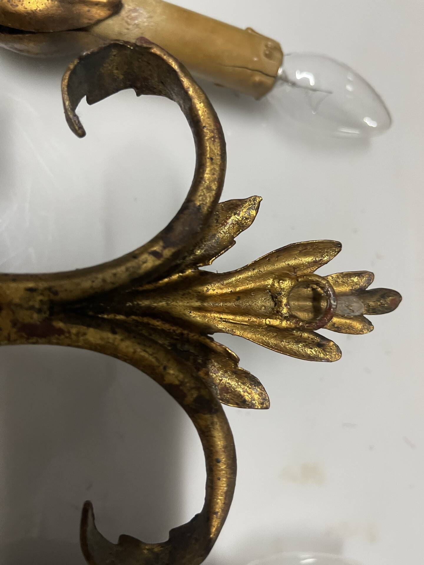 Large Italian Tole Gold Gilded Sconces Set of 2  1960’s 