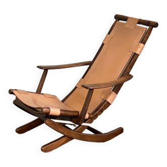 Triconfort reclining and folding leather armchair