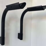 Pair of vintage wall lights, tubular and perforated black metal, Parscot France 1980